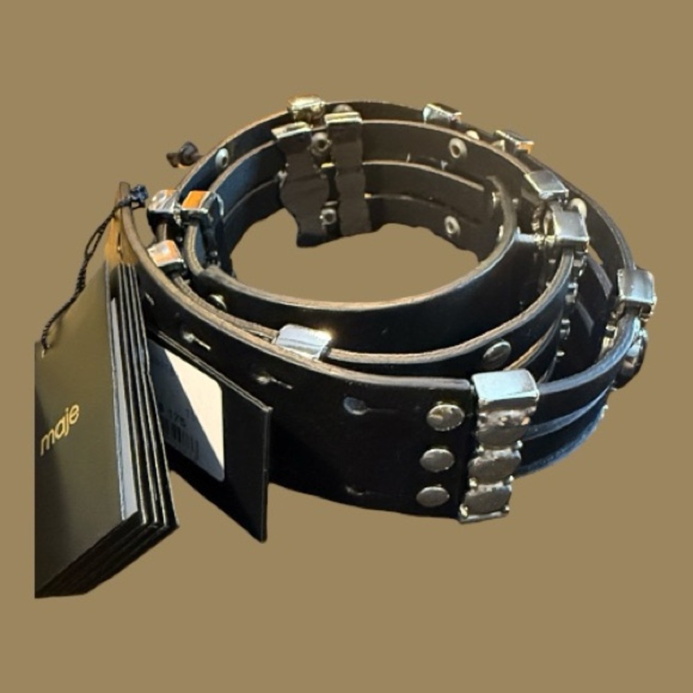 Maje Black Leather Studded Belt Size 3 - Picture 6 of 6